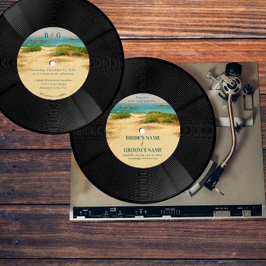 Invitation Mariage disque vinyle de plage côtière