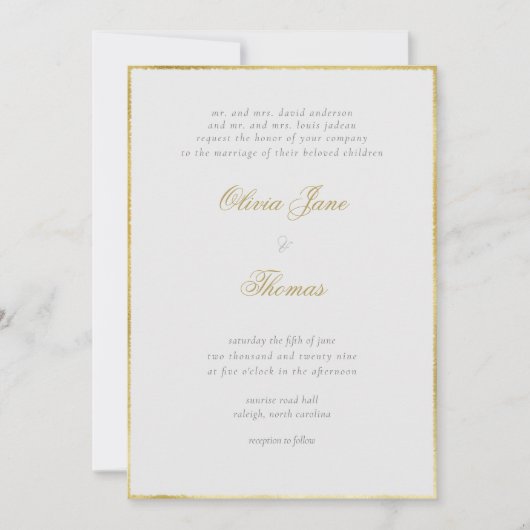 Invitation Mariage d'ivoire à cadre d'or classique simple (Devant)