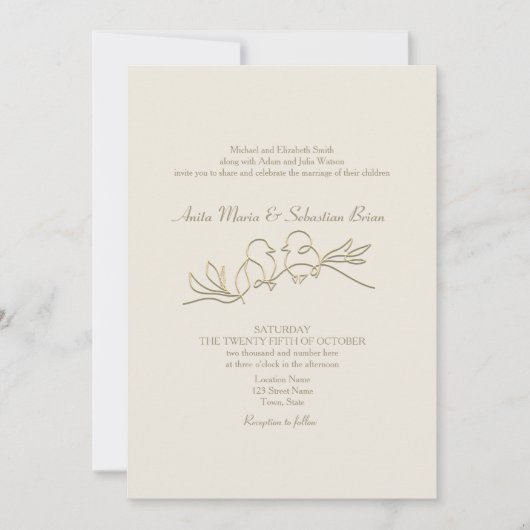 Invitation Mariage d'ivoire d'or romantique (Devant)