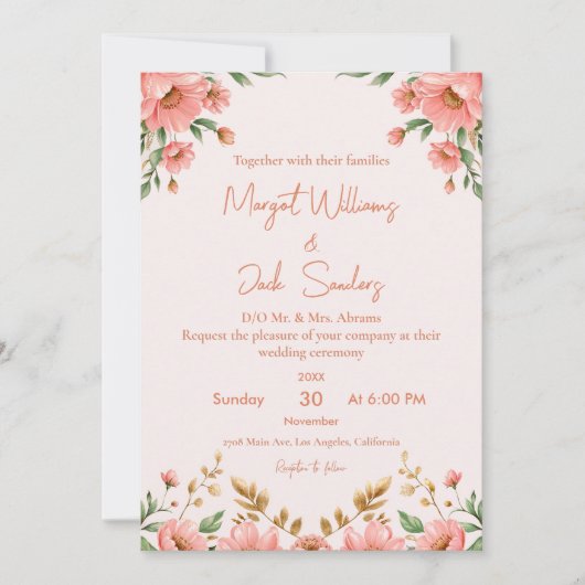 Invitation Mariage d'ivoire fleuri Boho (Devant)