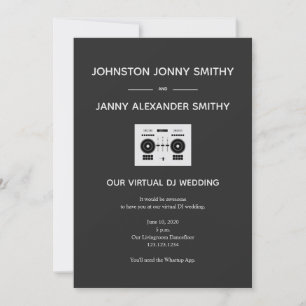 Invitation Mariage DJ virtuel minimaliste - Charbon