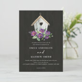 INVITATION MARIAGE D'OISEAU FLORALE EN BOIS NOIR (Debout devant)
