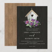 INVITATION MARIAGE D'OISEAU FLORALE EN BOIS NOIR (Devant / Derrière)