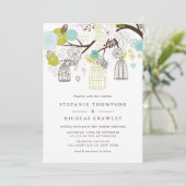 Invitation Mariage d'oiseaux à pendage vert et bleu (Debout devant)