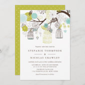 Invitation Mariage d'oiseaux à pendage vert et bleu (Devant / Derrière)