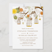 Invitation Mariage d'oiseaux à pendaison orange et jaune (Devant)