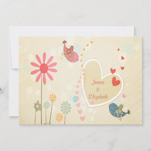 Invitation Mariage d'oiseaux d'amour mignons (Devant)