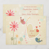 Invitation Mariage d'oiseaux d'amour mignons (Devant / Derrière)