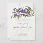 Invitation Mariage d'oiseaux d'amour vintage violet et gris (Devant)