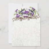 Invitation Mariage d'oiseaux d'amour vintage violet et gris (Dos)