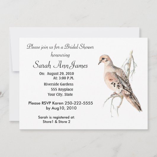 Invitation Mariage d'oiseaux de la tourterelle de colombe en (Devant)