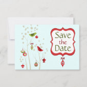Invitation Mariage d'oiseaux d'hiver de Noël à retenir la dat (Devant)