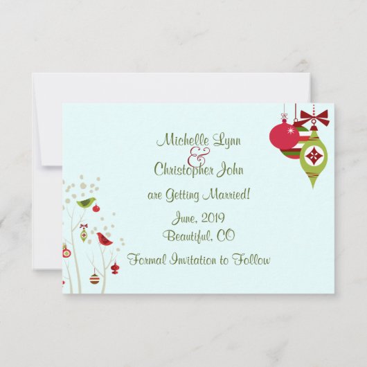 Invitation Mariage d'oiseaux d'hiver de Noël à retenir la dat (Dos)