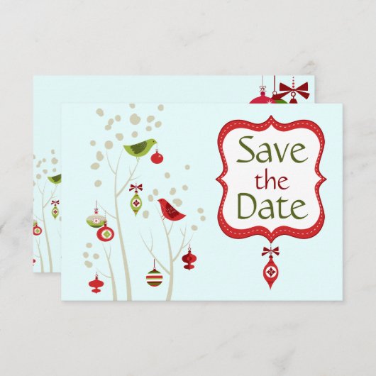 Invitation Mariage d'oiseaux d'hiver de Noël à retenir la dat (Devant / Derrière)