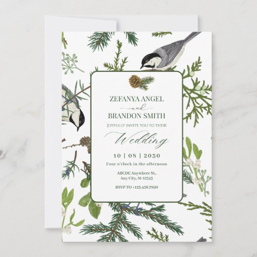 Invitation Mariage d'oiseaux feuille (Devant)