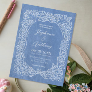 Invitation Mariage d'oiseaux Fleur sauvage bleu de Cornflower