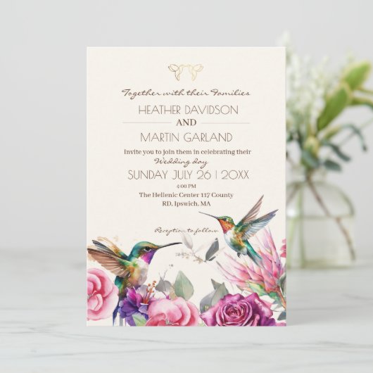 Invitation Mariage d'oiseaux floraux du printemps (Debout devant)