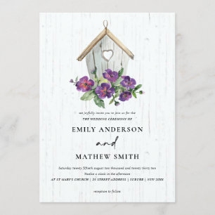 INVITATION MARIAGE D'OISEAUX FLORAUX EN BOIS BLANC