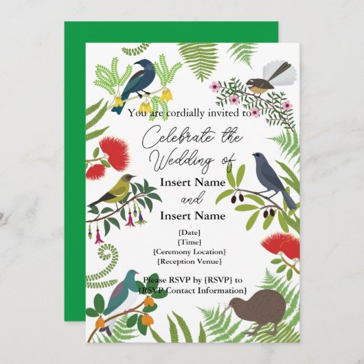 Invitation Mariage d'oiseaux néo-zélandais (Devant / Derrière)