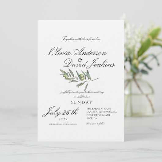 Invitation Mariage d'olive dans le minimalisme de script de j (Debout devant)