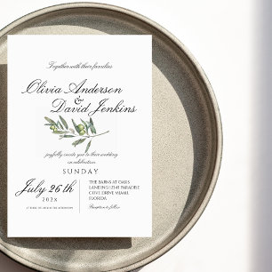 Invitation Mariage d'olive dans le minimalisme de script de j