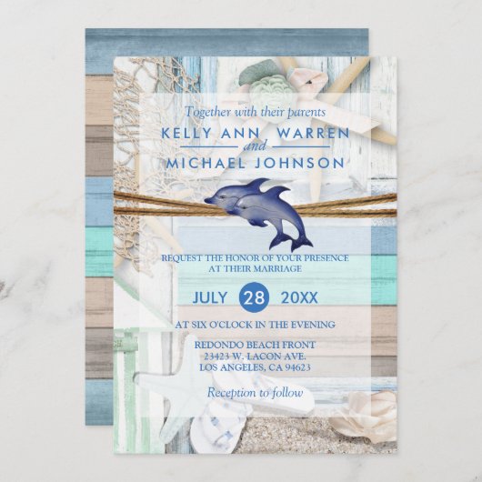 Invitation Mariage Dolphin en bord de mer (Devant / Derrière)