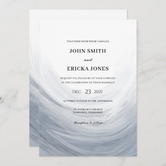 Invitation Mariage d'onde gris bleu foncé (Devant / Derrière)