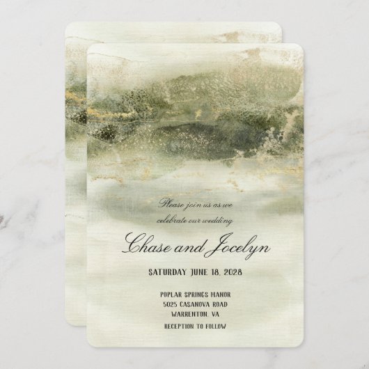 Invitation Mariage d'ondulation or et sable (Devant / Derrière)