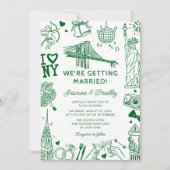 Invitation Mariage Doodle Amusant à New York (Devant)