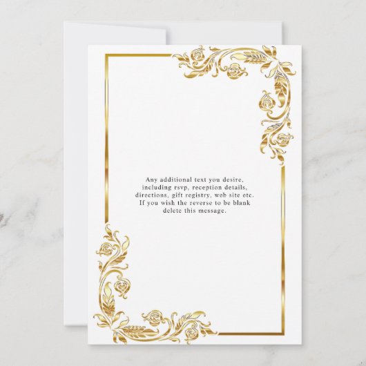 Invitation Mariage d'or à cadre fleuri à budget luxueux (Dos)