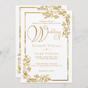 Invitation Mariage d'or à cadre fleuri à budget luxueux