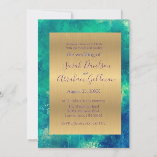 Invitation Mariage d'or Abstrait Peacock (Devant)