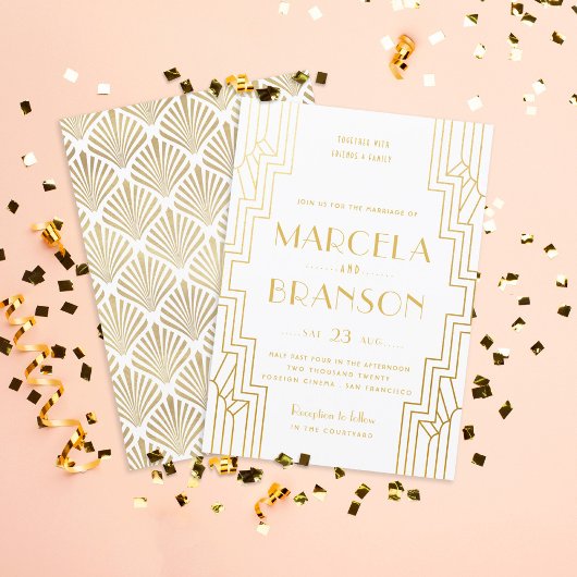 Invitation Mariage d'or Art déco Faux