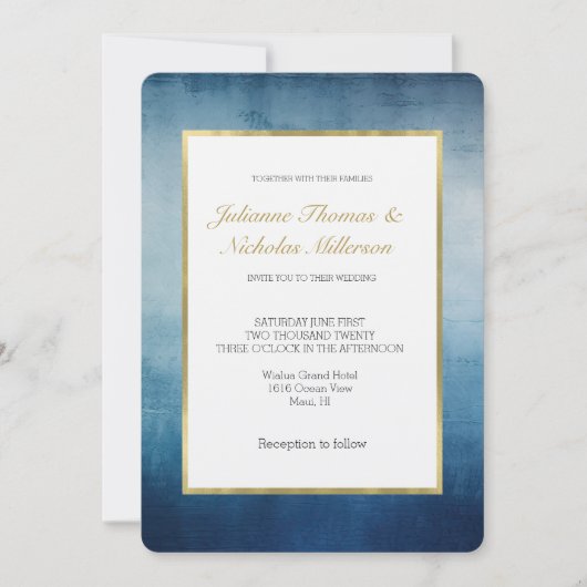Invitation Mariage d'or bleu blanc (Devant)