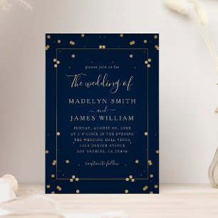 Invitation Mariage d'or bleu marine moderne