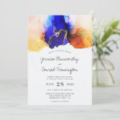 Invitation Mariage d'or bleu orange (Debout devant)