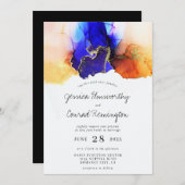 Invitation Mariage d'or bleu orange (Devant / Derrière)