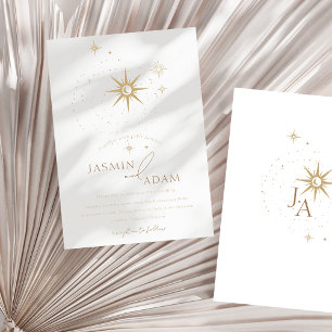Invitation Mariage d'or céleste et d'étoiles blanches