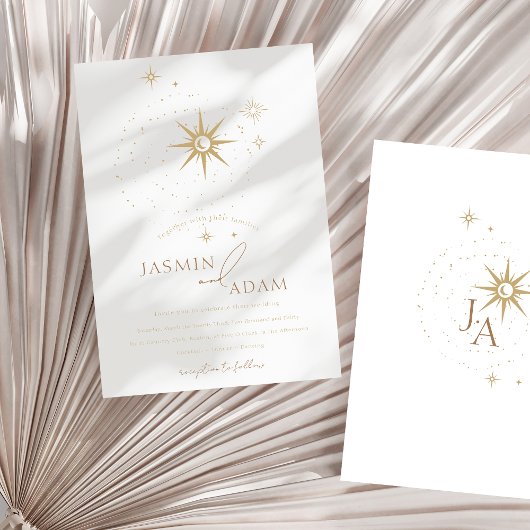 Invitation Mariage d'or céleste et d'étoiles blanches