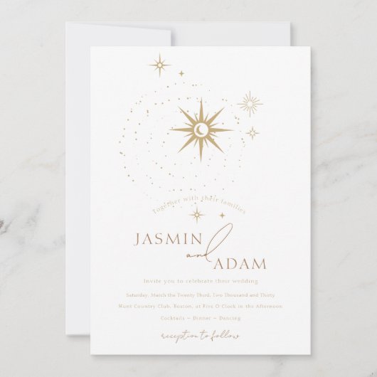 Invitation Mariage d'or céleste et d'étoiles blanches (Devant)