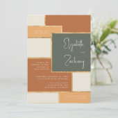 Invitation Mariage d'or crème Peach en terre cuite verte mode (Debout devant)