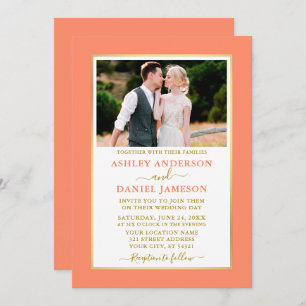 Invitation Mariage d'or de corail élégant moderne