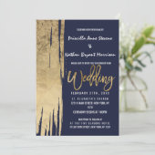 Invitation Mariage d'or de la marine moderne Blue Gold Simple (Debout devant)