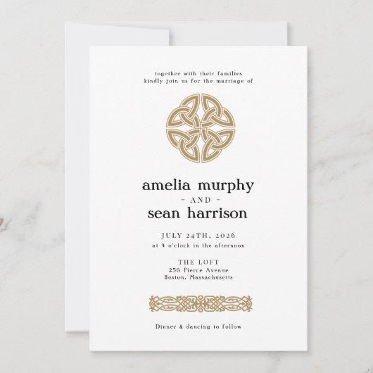 Invitation Mariage d'or de noeud celtique irlandais (Devant)