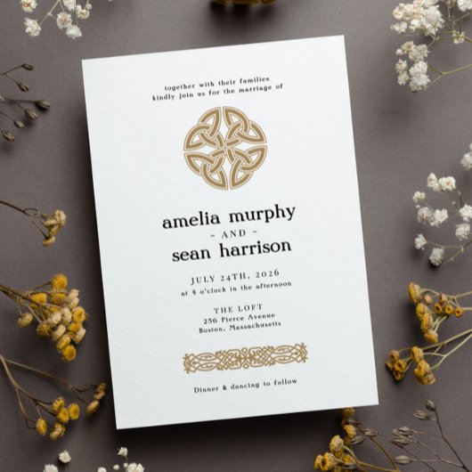 Invitation Mariage d'or de noeud celtique irlandais