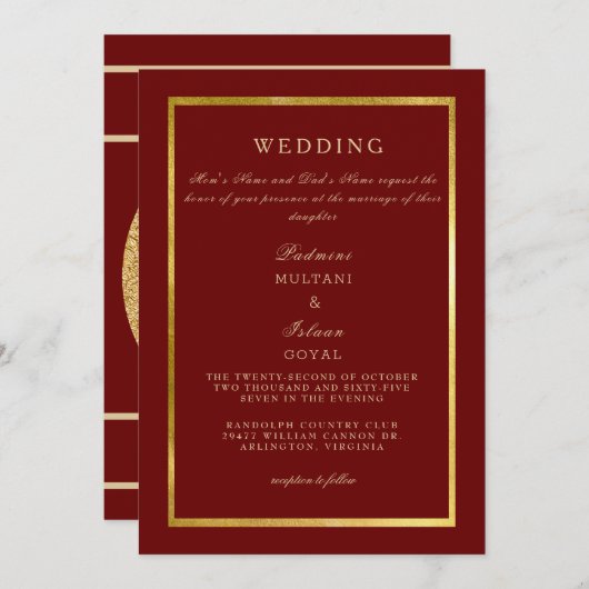 Invitation Mariage d'or Deep Red Regal (Devant / Derrière)