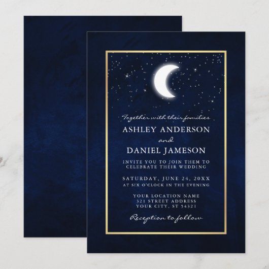 Invitation Mariage d'or des étoiles de lune céleste (Devant / Derrière)