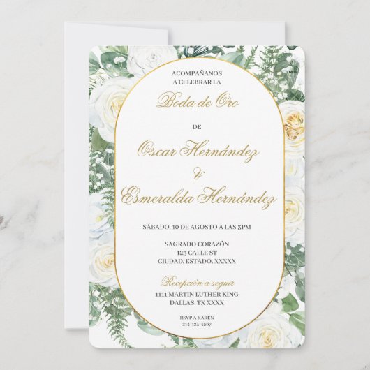 Invitation Mariage d'or élégant modifiable (Devant)