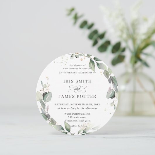 Invitation Mariage d'or en fonte feuillu de verdure rustique (Debout devant)