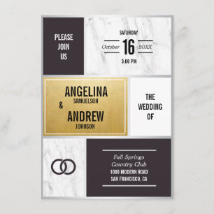 Invitation Mariage d'or en marbre noir blanc moderne